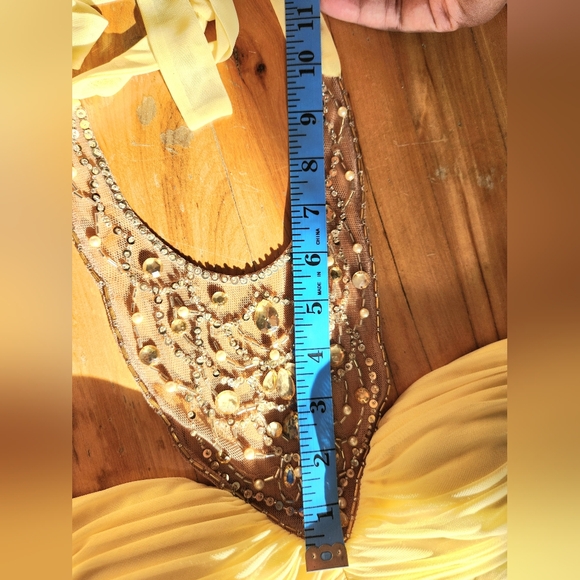 No Brand/No Tags Pale Yellow Chiffon Halter Neck Empire Waist Gown Jewel detail - Picture 12 of 16
